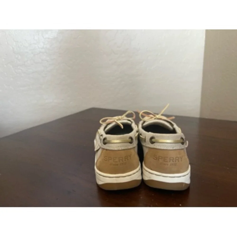 Sperry Top-Sider Womens Boat Shoes Beige Brown Leather Memory Foam Bow 6.5 M